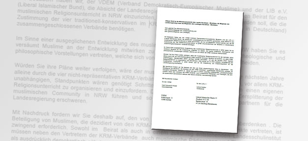 VDEM und LIB kritisieren Beirat für den den islamischen Religionsunterricht in NRW Offener Brief des VDEM und LIB an die NRW-Landesregierung © VDEM, LIB, bearb. MiG