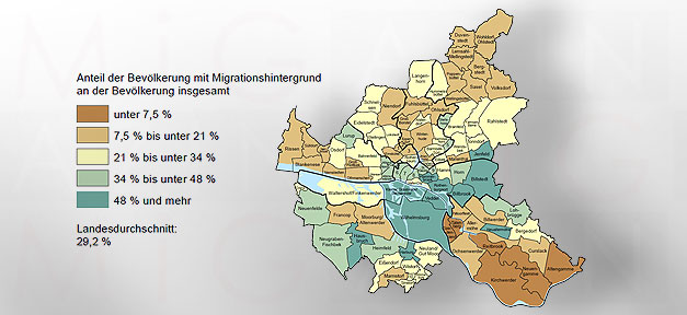 Anteil der Bevölkerung mit Migrationshintergrund in Hamburg © Statistikamt Nord, bearb. MiG