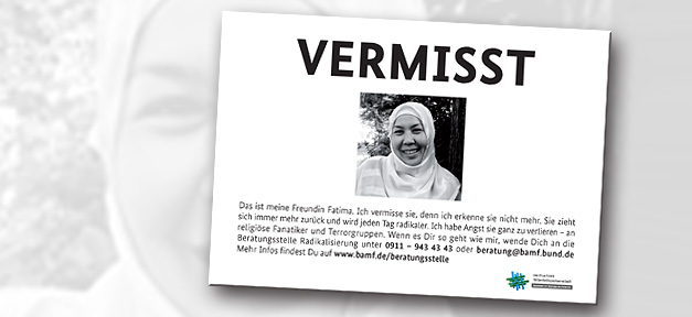 Plakataktion „Vermisst“ löst Empörung aus Plakataktion des Bundesinnenministeriums "Vermisst" © Initiative Sicherheitsparnterschaft, bearb. MiG