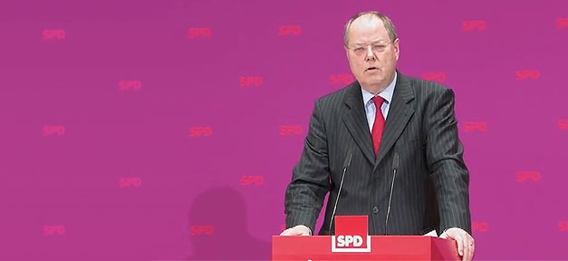Kanzlerkandidat der SPD, Peer Steinbrück, bei der Vorstellung des Regierungsprogramms 2013 © spd.de, bearb. MiG