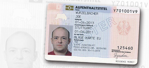 Aufenthaltserlaubnis zur Aufnahme einer Beschäftigung oder Ausbildung Blaue Karte, Blue Card, Aufenhtlatstitel, eu blue card