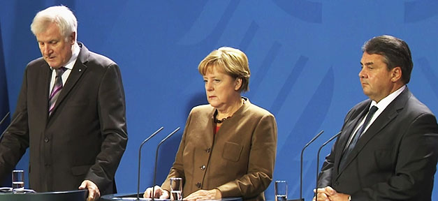 Koalition vereinbart schnelle Abschiebung und verschärfte Residenzpflicht Horst Seehofer, Angela Merkel, Sigmar Gabriel, Pressekonferenz, Flüchtlingspolitik